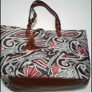 Gray & Burgundy Boho Tassels Large Summer Weekend Tote Bag